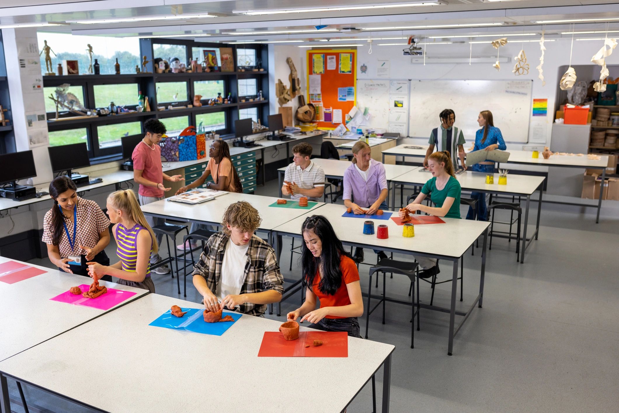 Students participating in an art class