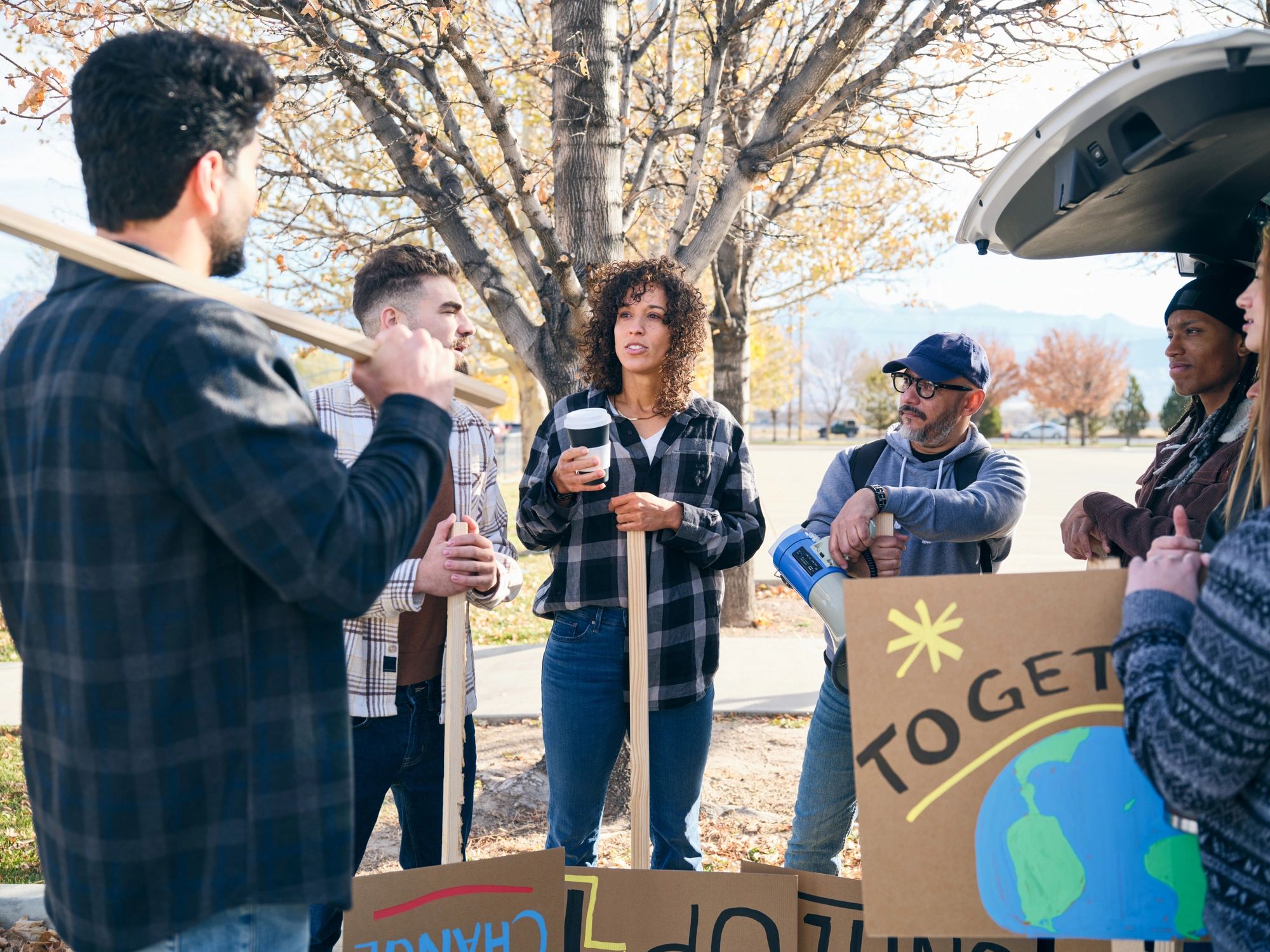 Community members collaborating outdoors